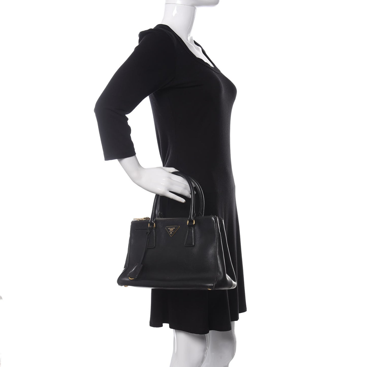 Saffiano Small Galleria Double Zip Tote Black