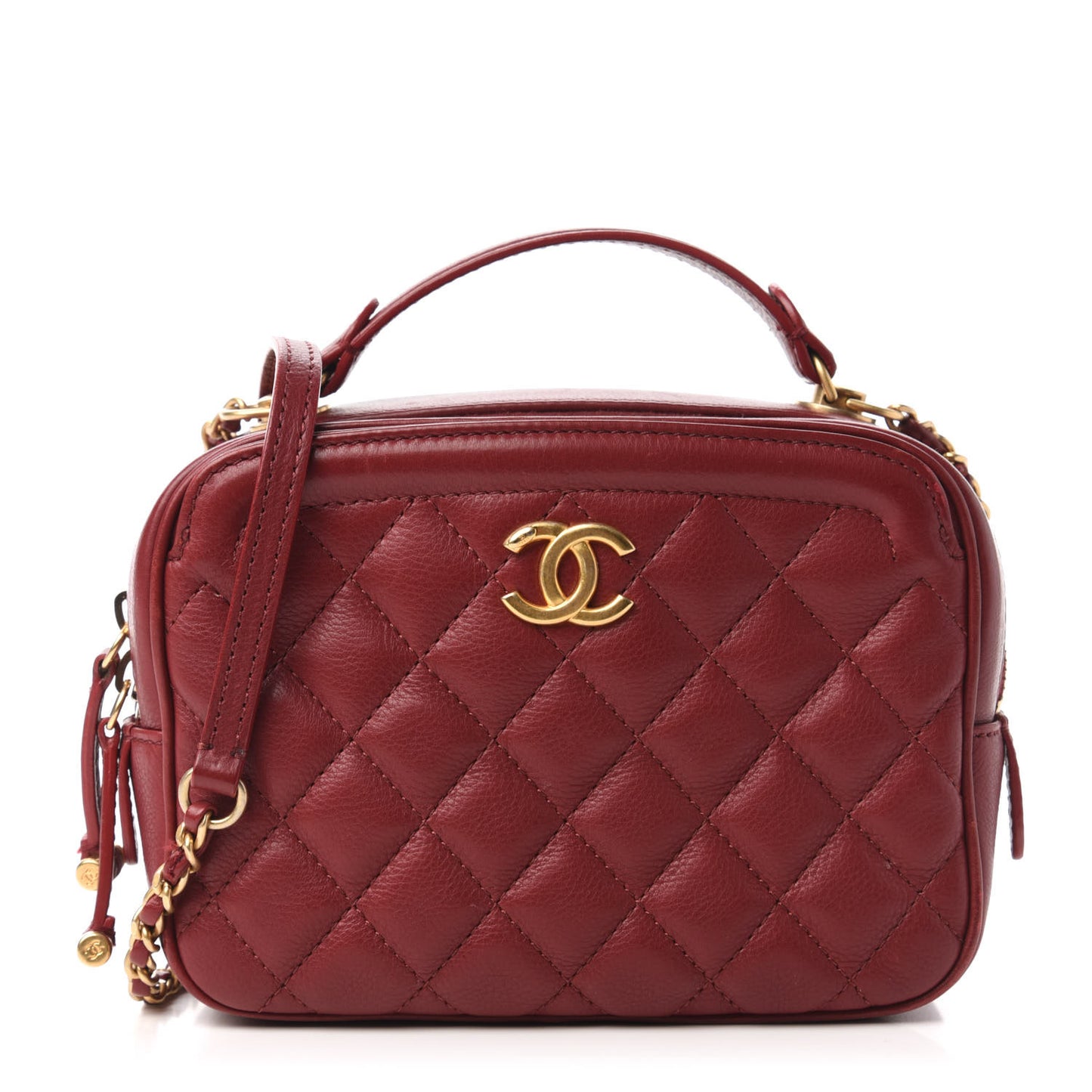 Calfskin Quilted CC Small Vanity Case Dark Red