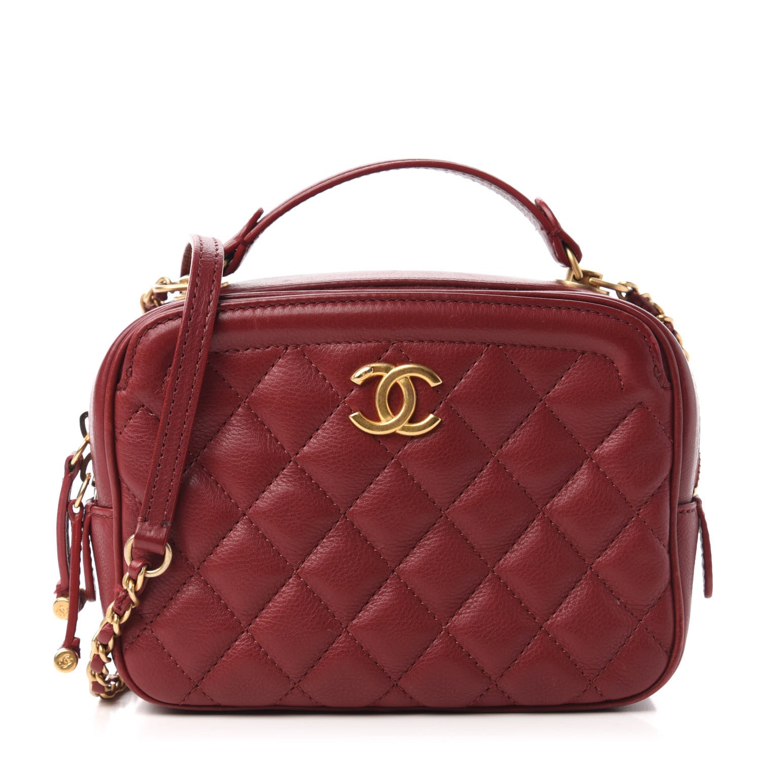 Chanel Calfskin Quilted CC Small Vanity Case Dark Red 1 of 10