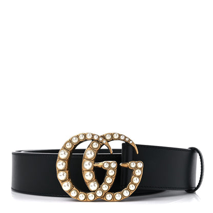 Gucci Moon Calfskin Pearl Double G 40mm Belt 80 32 Black Cream 1 of 5