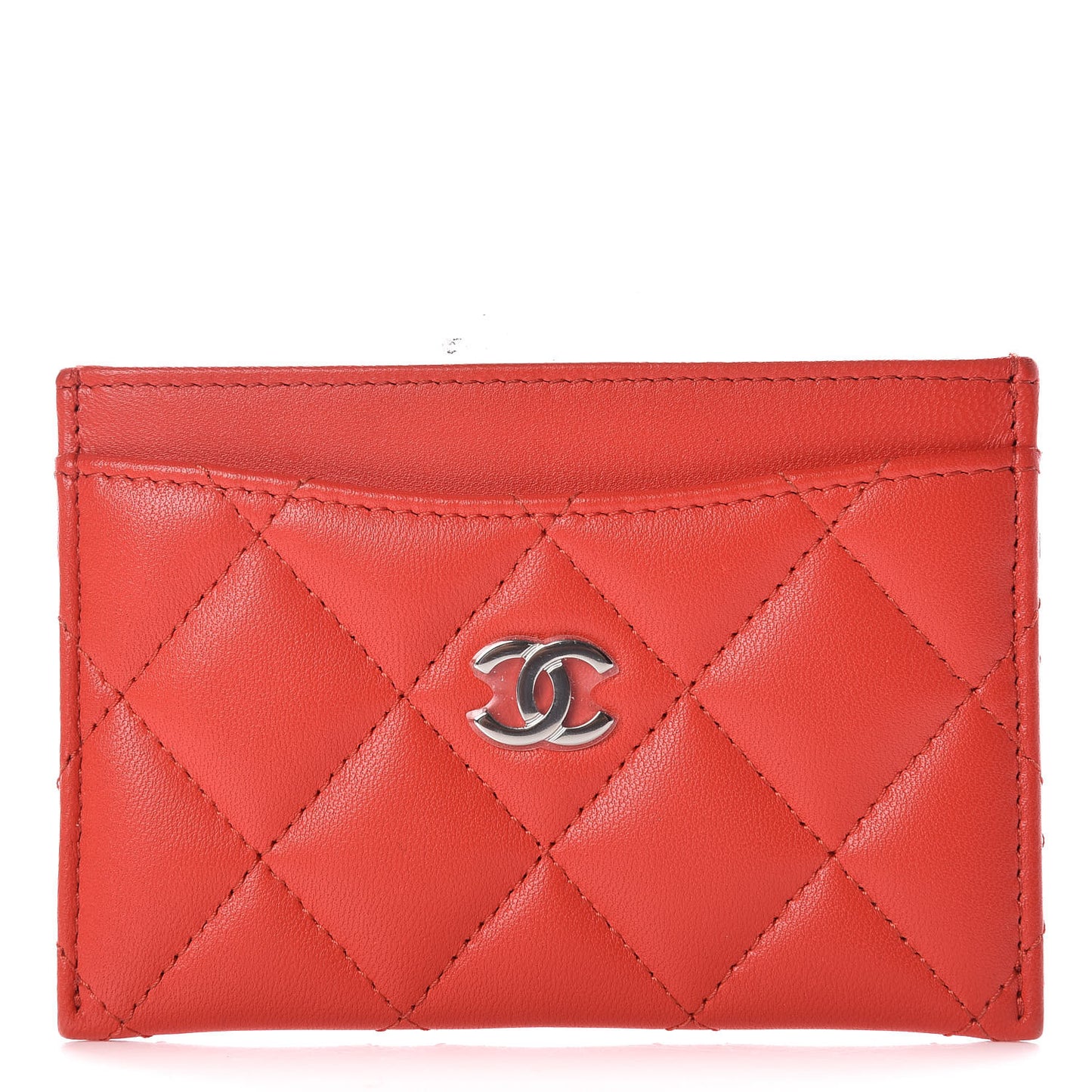 Lambskin Quilted Card Holder Red