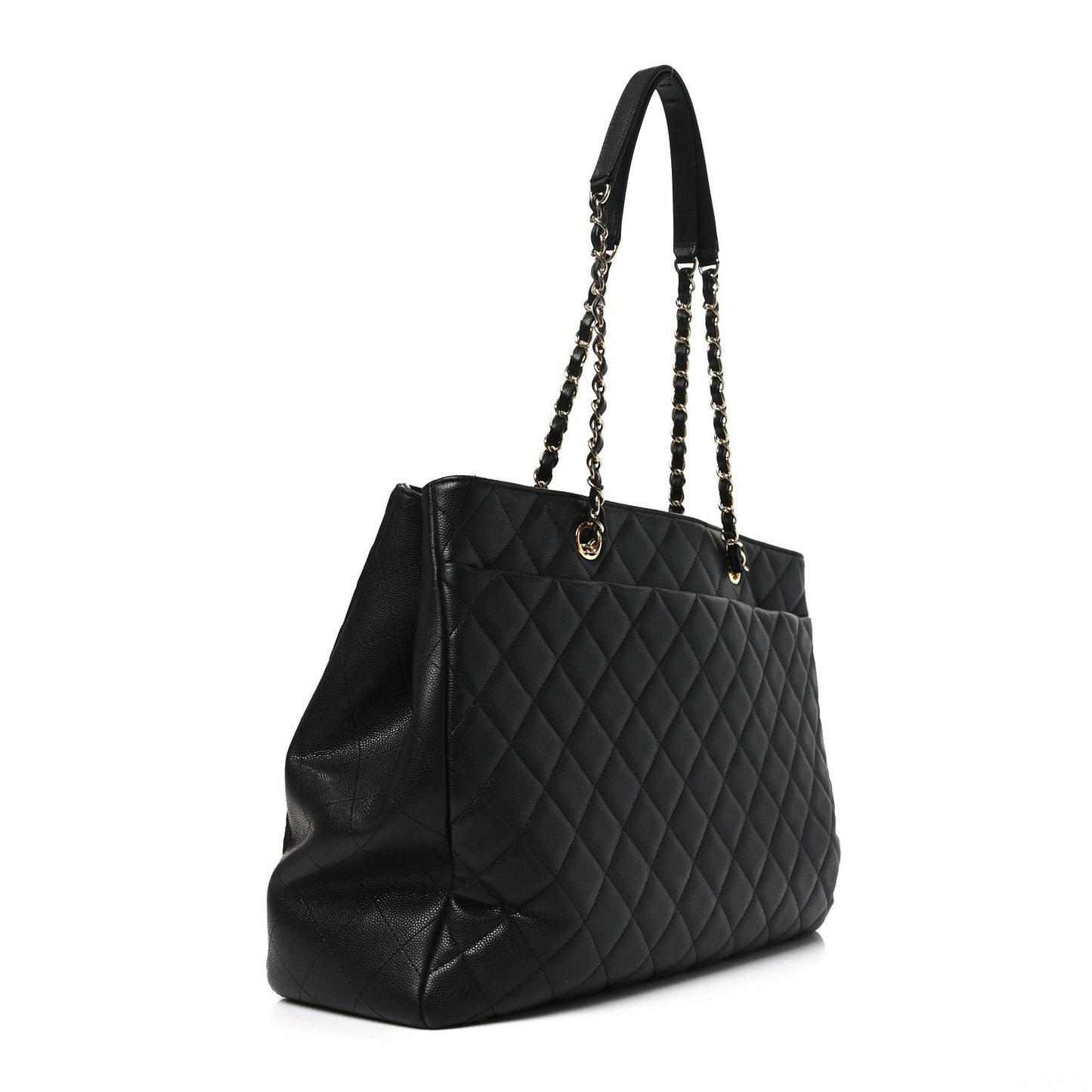 Caviar Quilted Large Shopping Tote Black