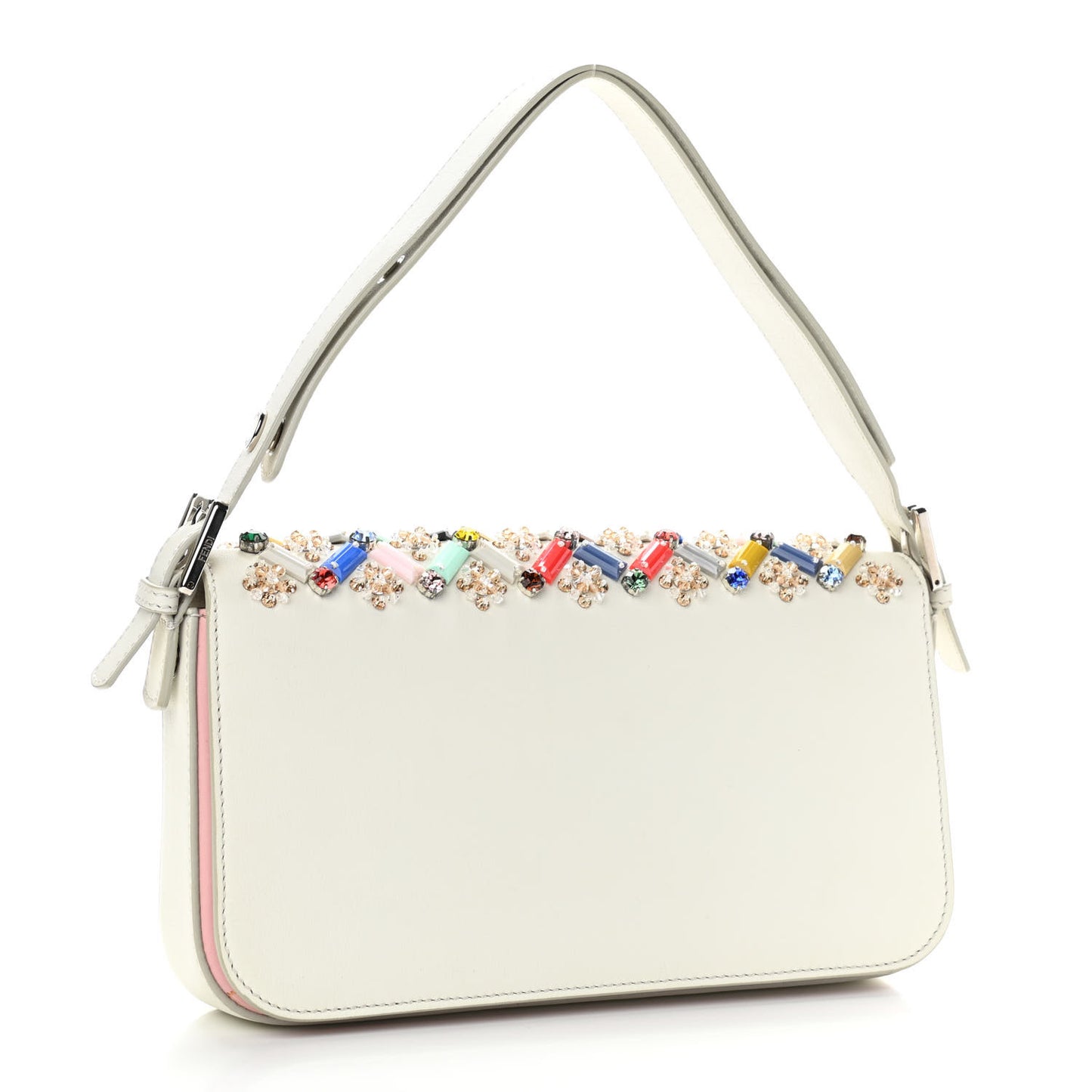 Vitello Dolce Crystal 3Baguette Shoulder Bag White Multicolor