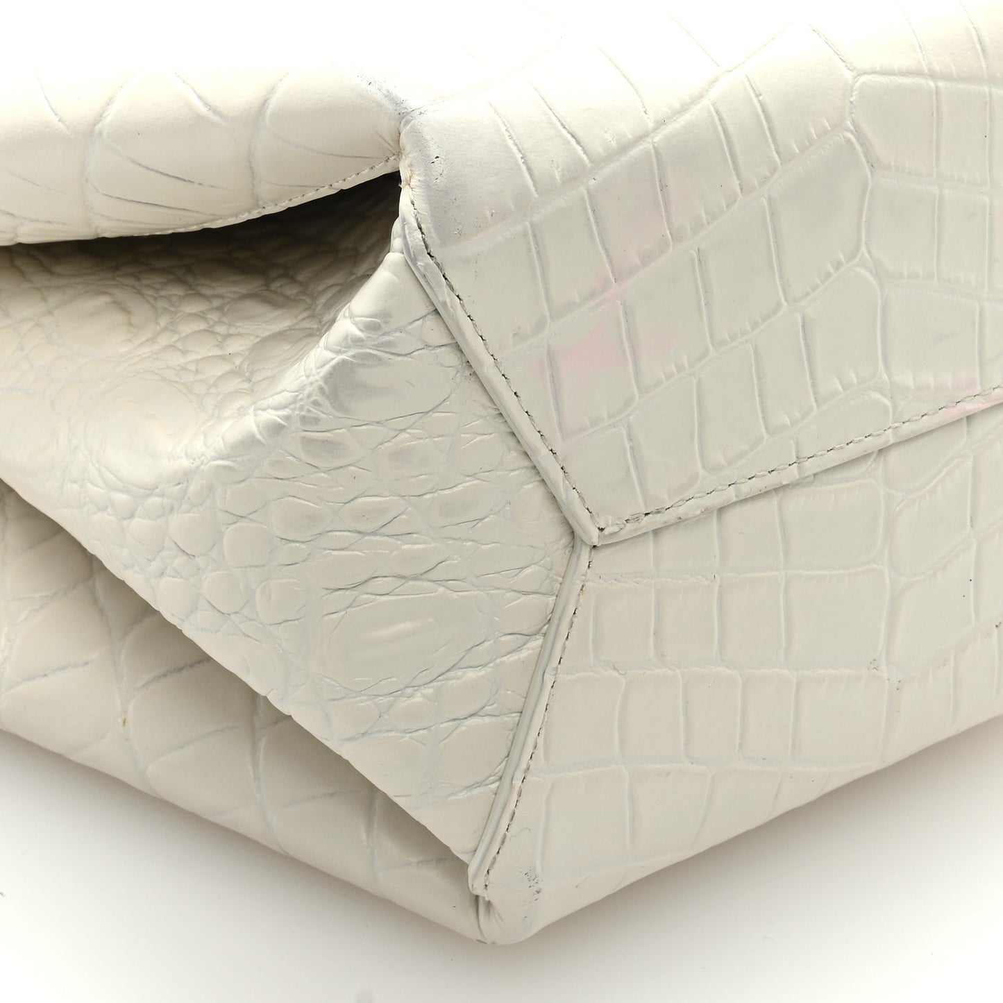 Calfskin Crocodile Embossed Doll Top Handle Bag White