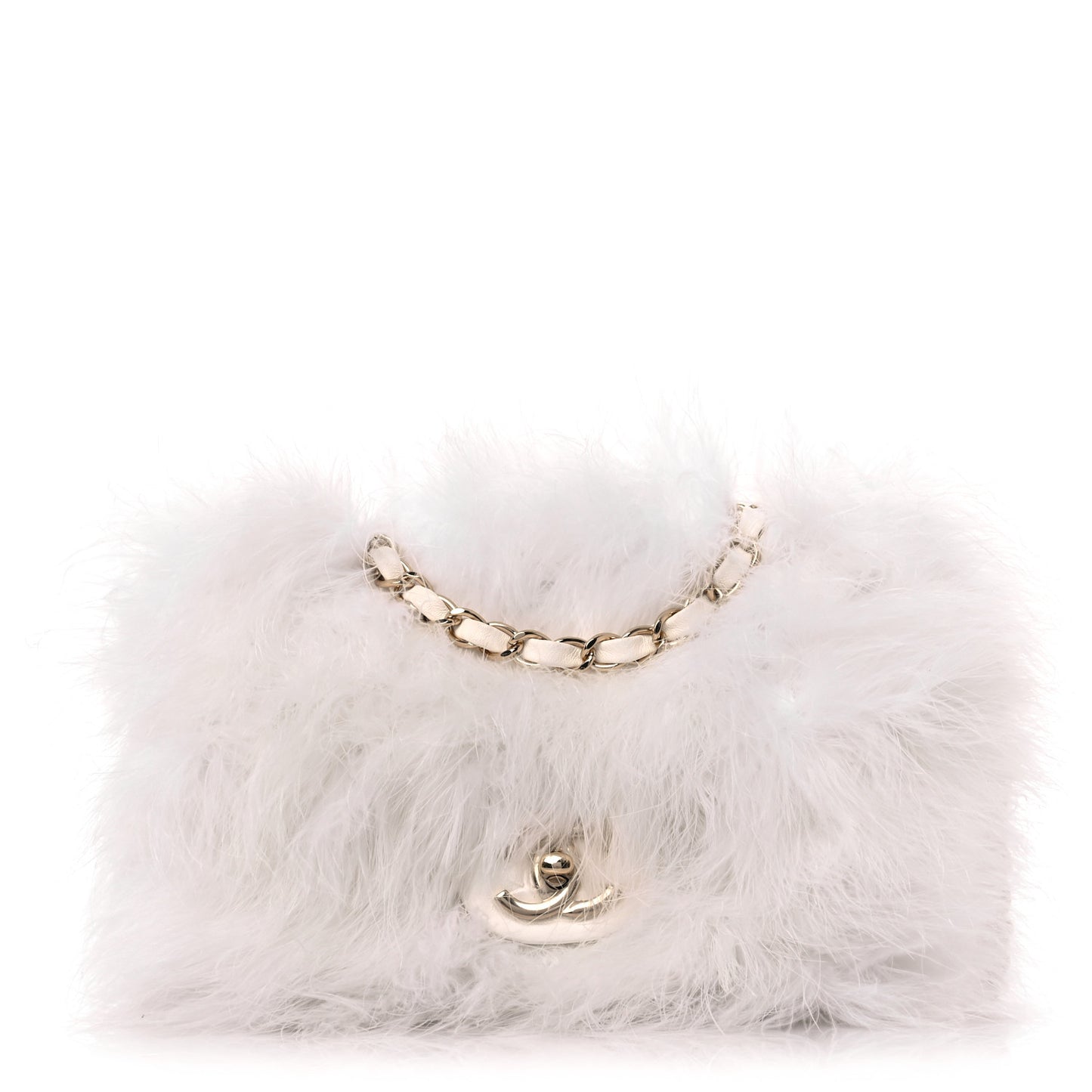 Feathers Lambskin Quilted Flap White