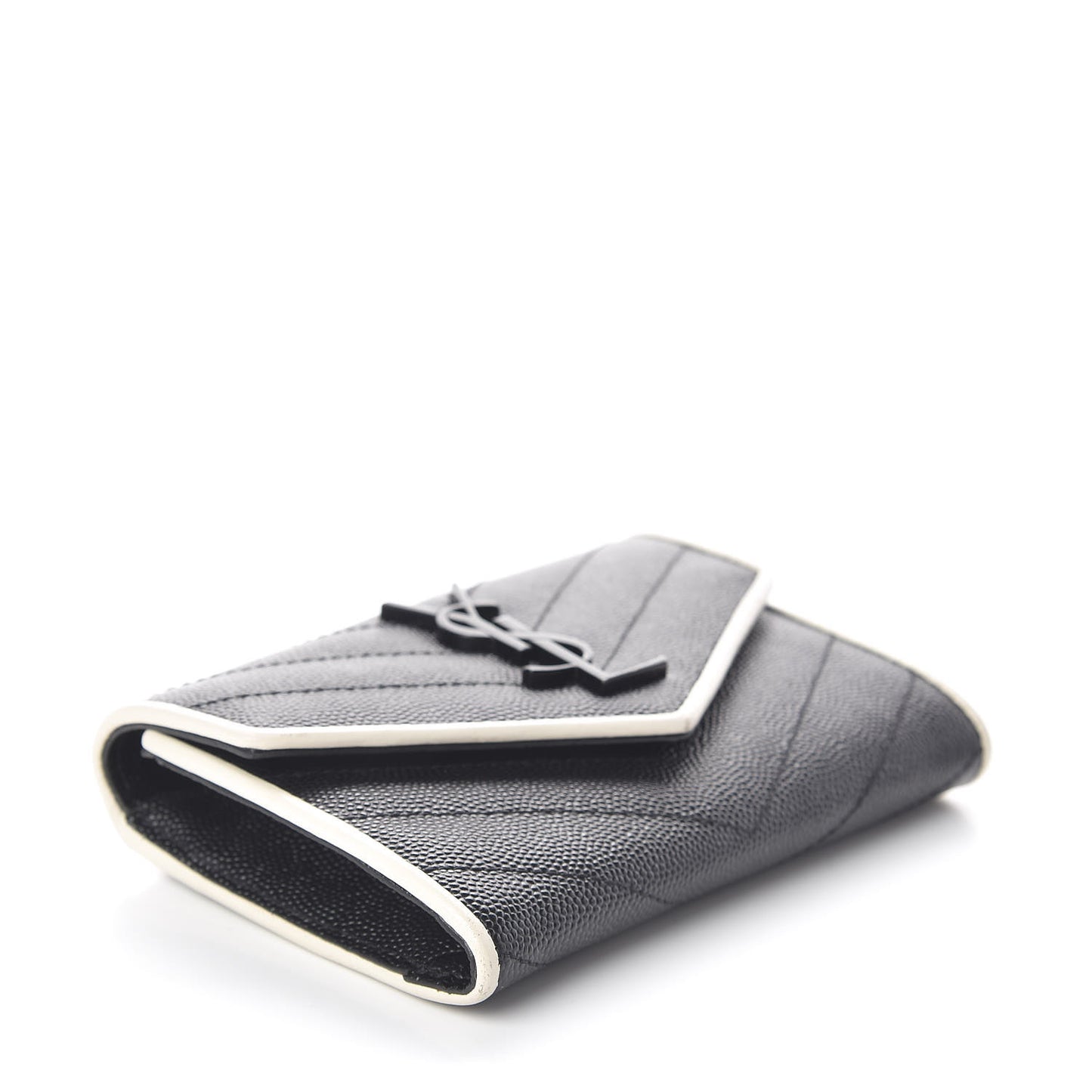 Grain De Poudre Matelasse Chevron Small Monogram Envelope Wallet Black Dove White