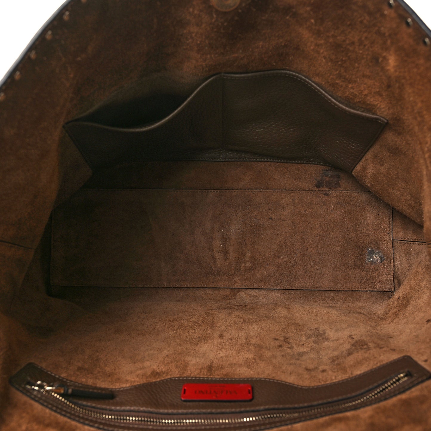 Grained Calfskin Rockstud Shoulder Tote Deep Taupe