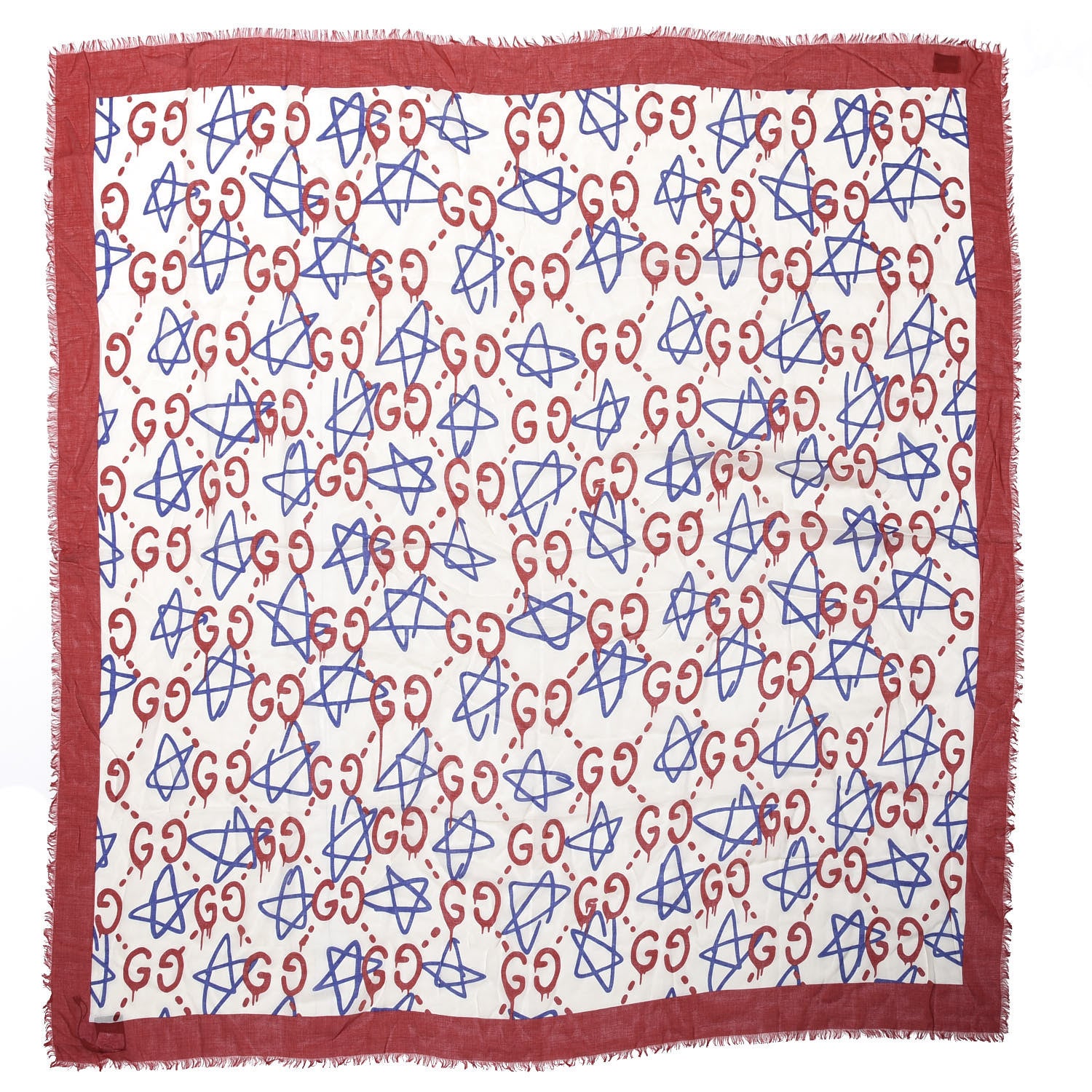 Gucci Modal Silk GucciGhost Print Shawl Red Multicolor 1 of 3
