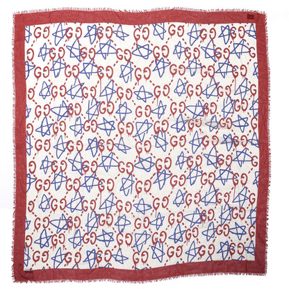 Gucci Modal Silk GucciGhost Print Shawl Red Multicolor 1 of 3