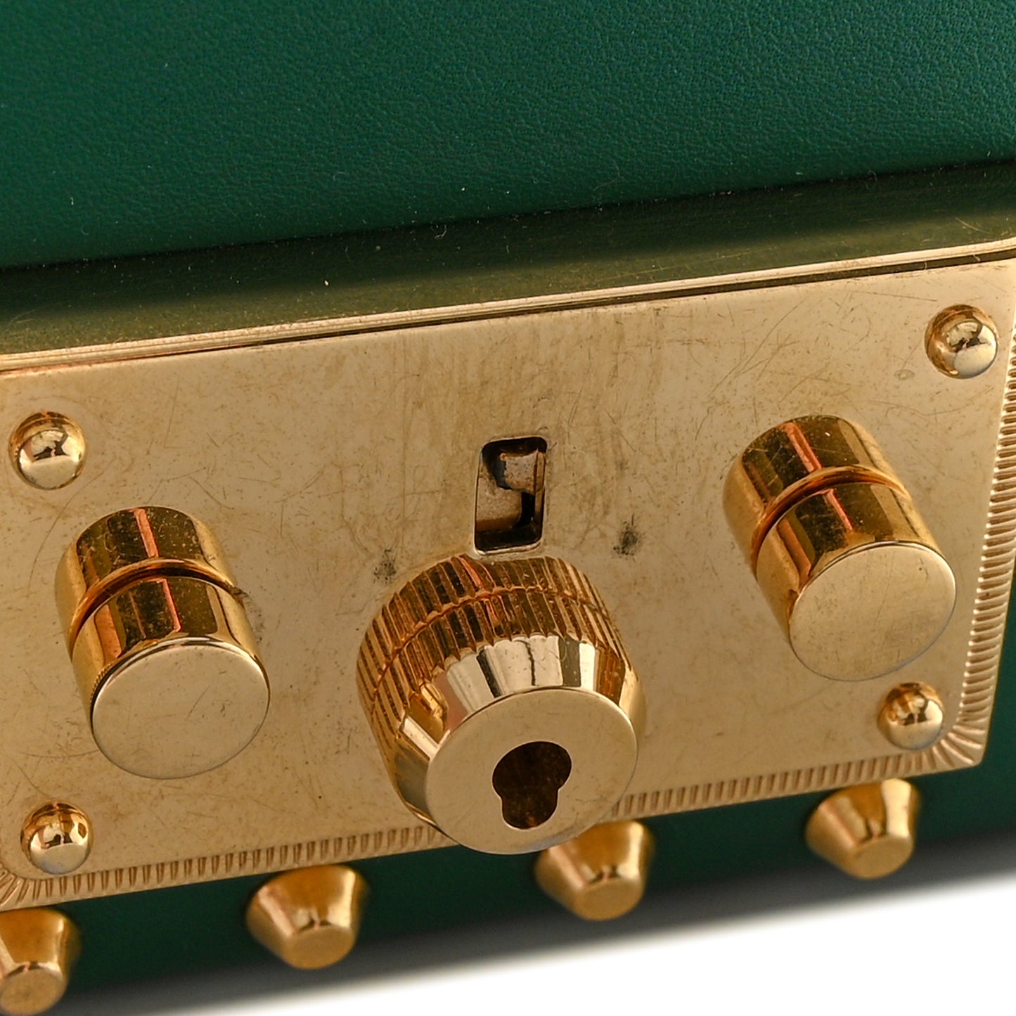 Calfskin Studded Small Padlock Shoulder Bag Emerald