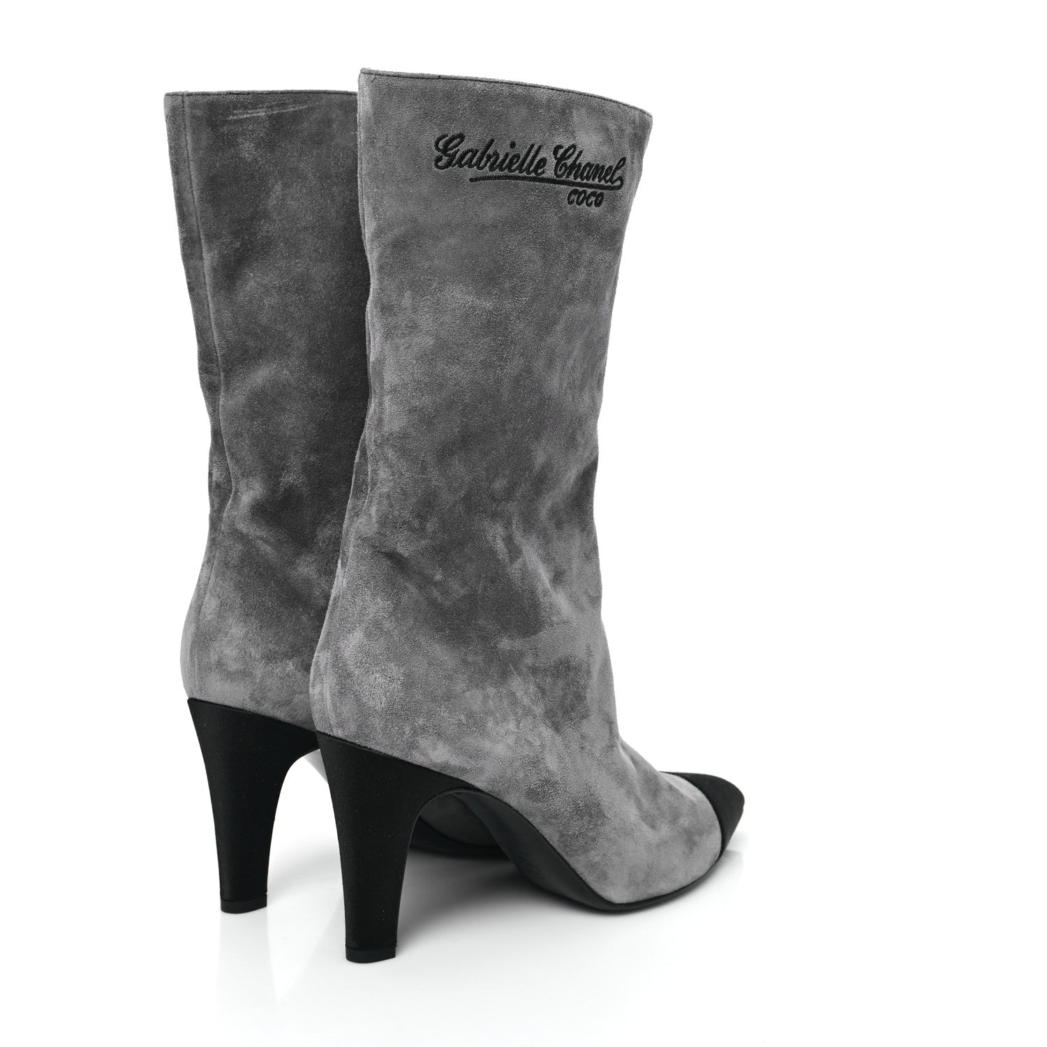 Chanel Suede Calfskin Satin Gabrielle Cap Toe Boots 39 Grey Black 4 of 9