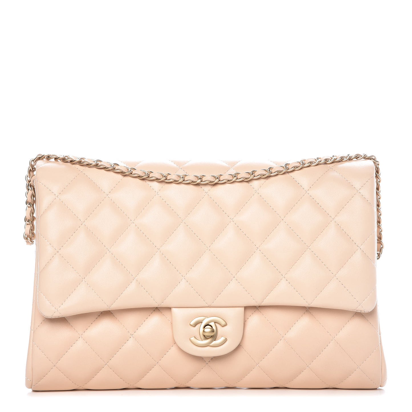Lambskin Quilted Clutch With Chain Flap Beige Clair