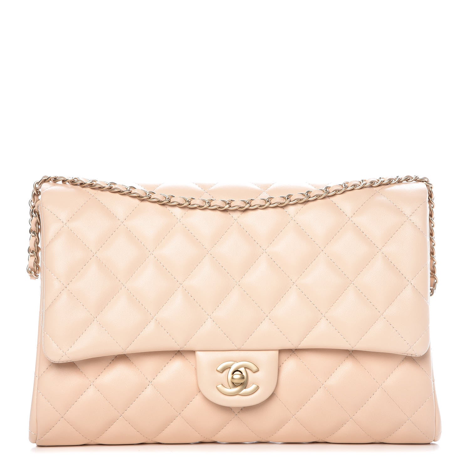 Chanel Lambskin Quilted Clutch With Chain Flap Beige Clair 1 of 9