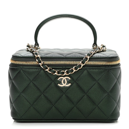 Chanel Iridescent Lambskin Quilted Small Top Handle Vanity Case With Chain Green 1 of 11
