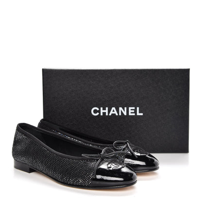 Chanel Fantasy Goatskin Patent Calfskin CC Cap Toe Ballerina Flats 36.5 Black Blue 9 of 9
