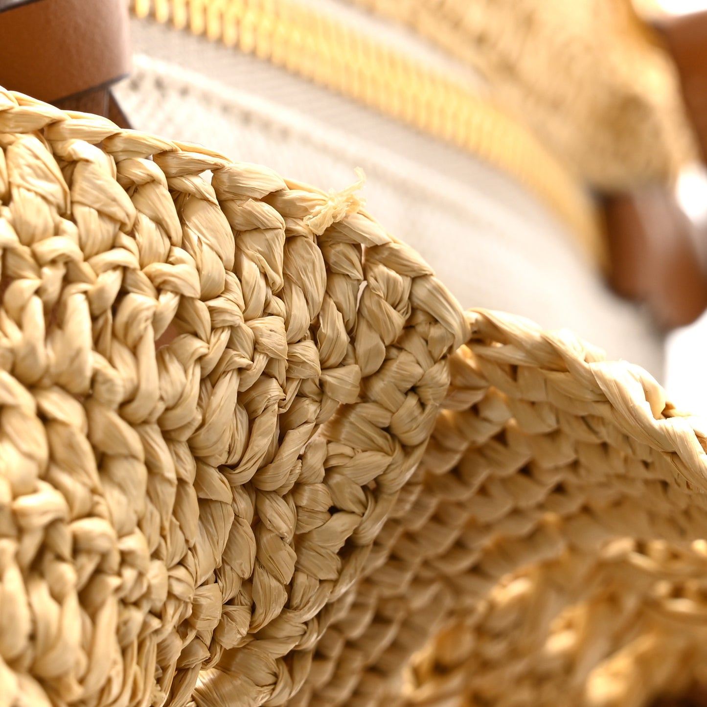 Raffia Crochet Woven Tote Bag Beige