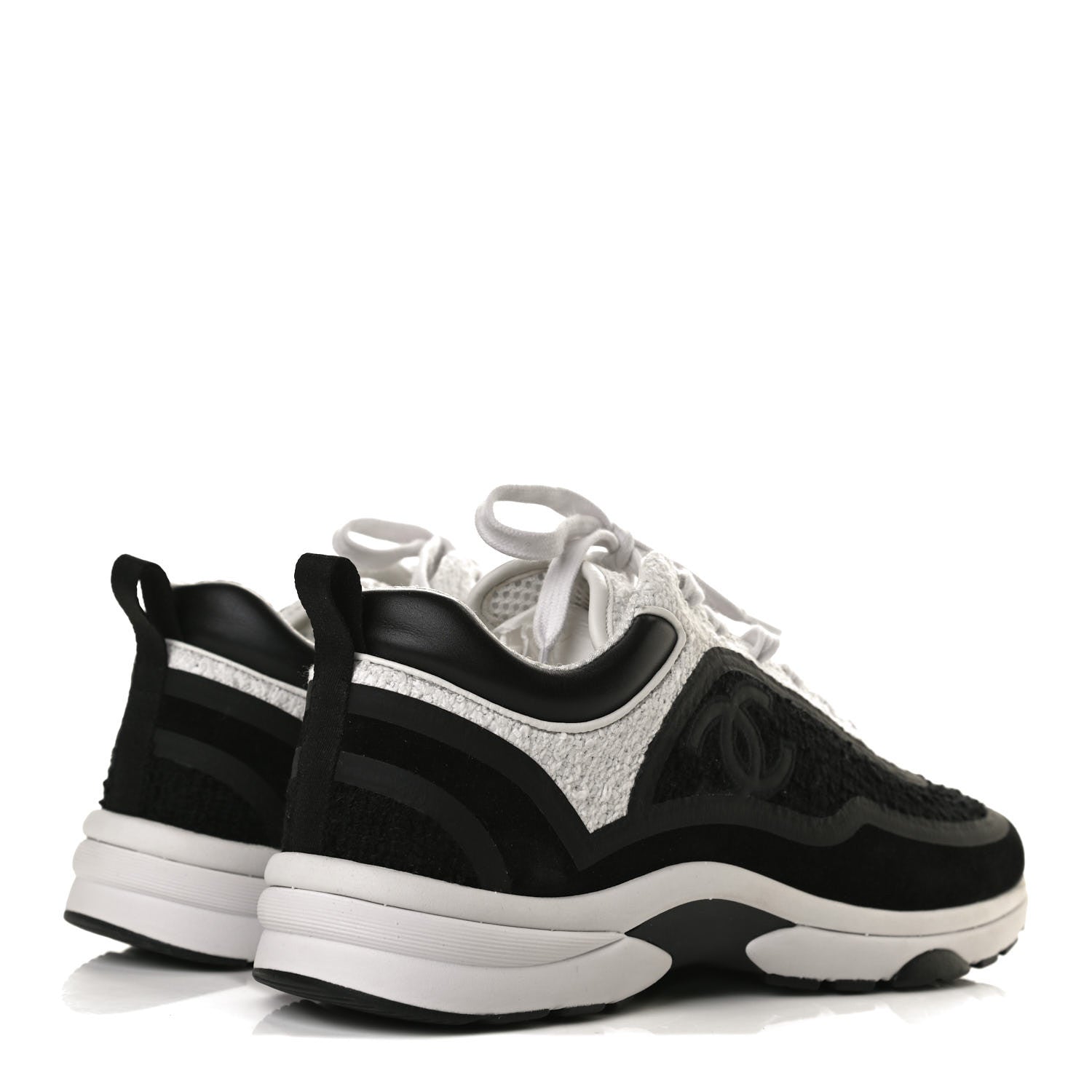 Chanel Tweed Suede Calfskin CC Sneakers 40 Black White 4 of 9