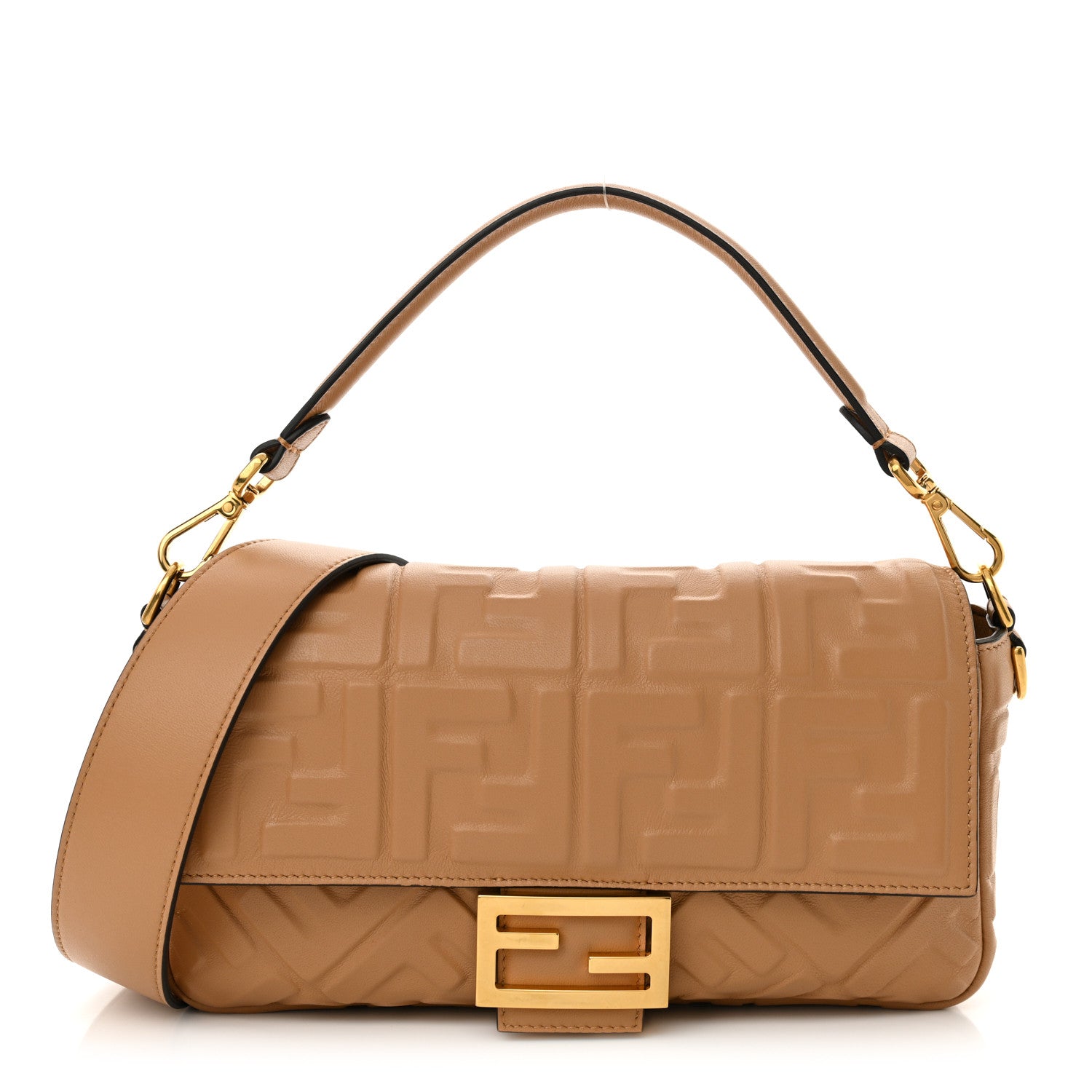 Fendi Nappa FF 1974 Embossed Baguette Miele Scuro 1 of 11