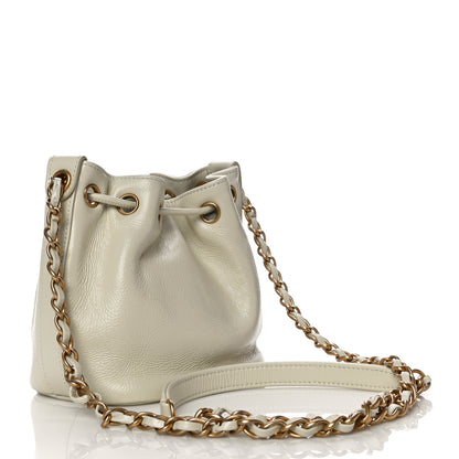 Chanel Shiny Aged Calfskin CC Chain Mini Drawstring Bag White 3 of 13