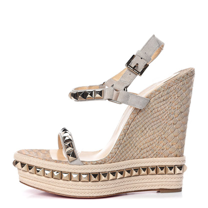 Christian Louboutin Veau Velours Cork Embossed Cataclou 140 Wedge Sandals 41 Colombe 1 of 7