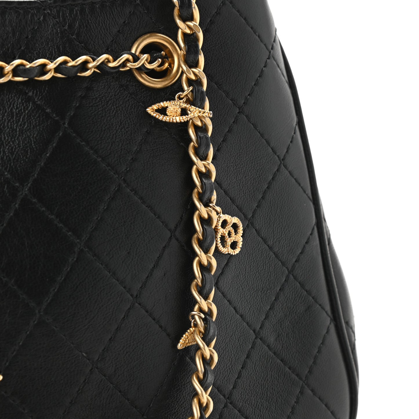 Calfskin Stitched Small Egyptian Amulet Drawstring Bag Black