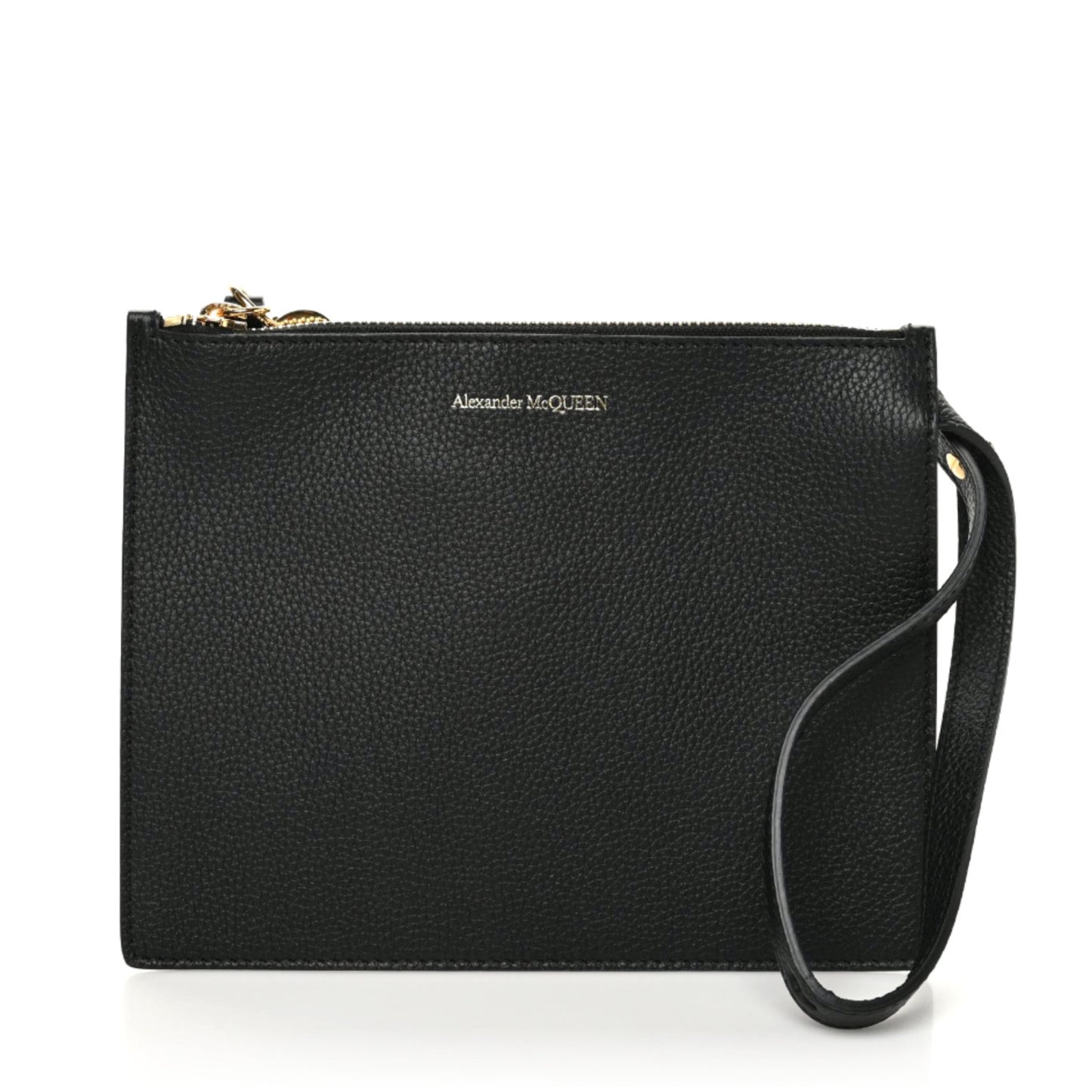 Calfskin Skull Wristlet Pouch Black