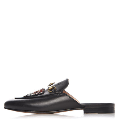Gucci Calfskin Crystal Tiger Embroidered Womens Princetown Slippers 37 Black 1 of 10