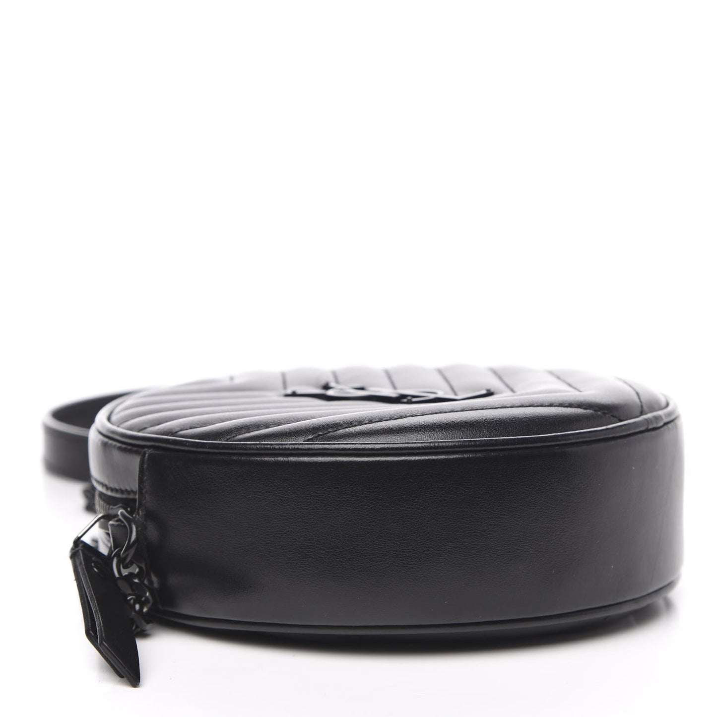 Calfskin Matelasse Chevron Round Vinyle Camera Bag Black
