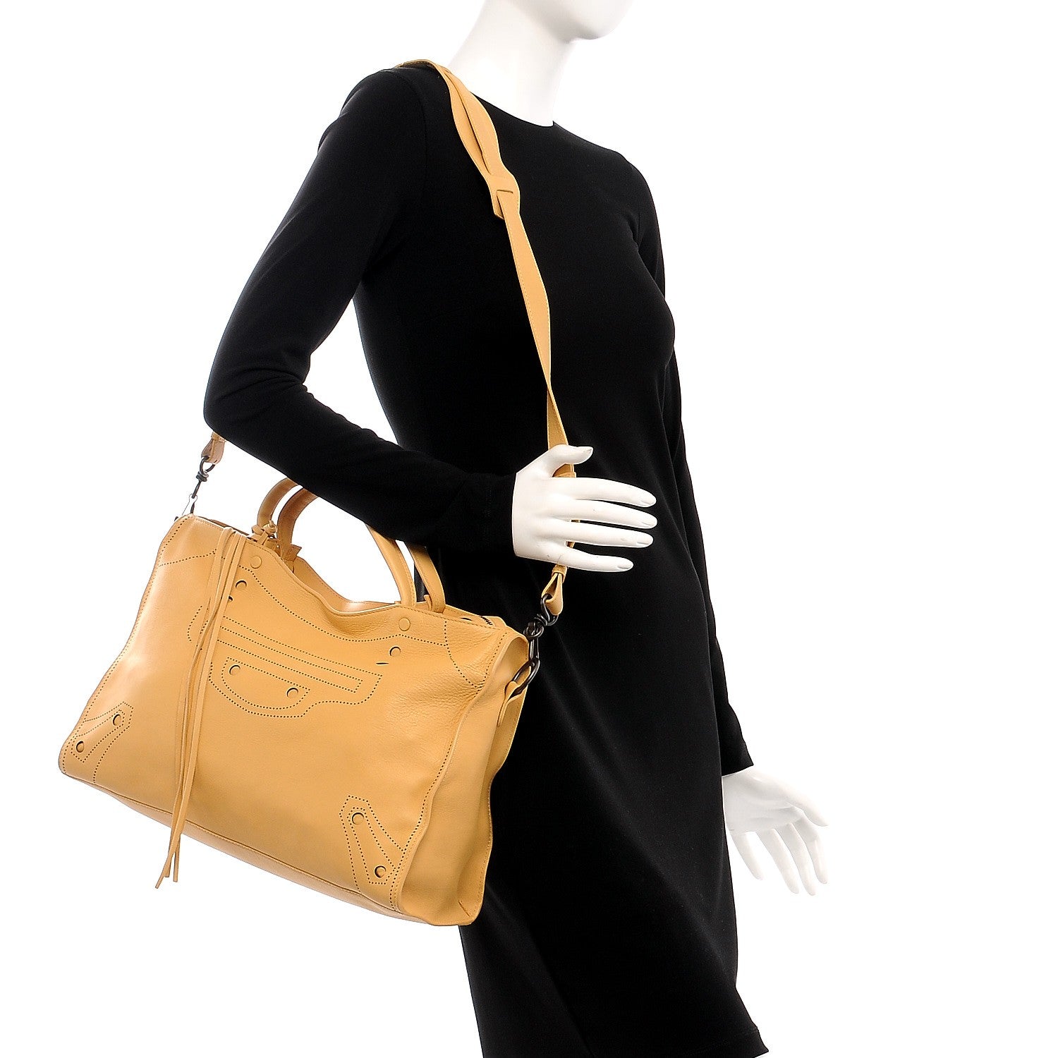 Balenciaga Calfskin Blackout Hardware Perforated City Beige Ocre 2 of 8