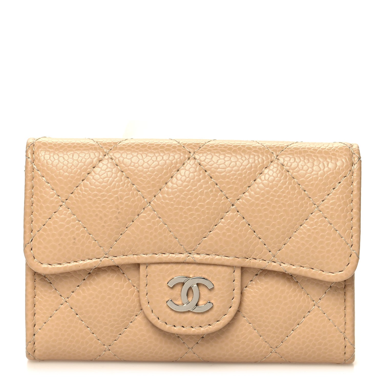 Chanel Caviar Quilted Flap Card Holder Wallet Beige 1 of 9