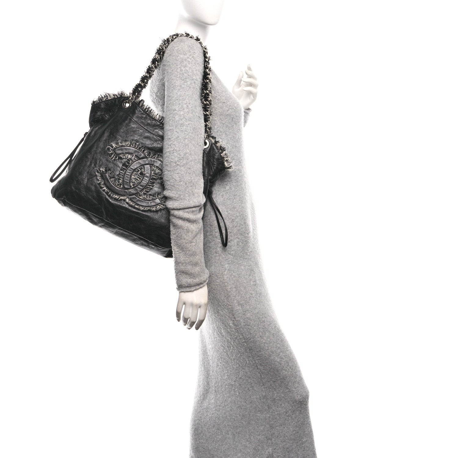 Chanel Tweed Lambskin Drawstring Tweedy Tote Black 2 of 10