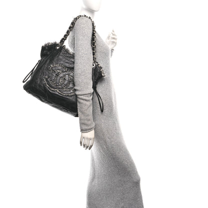 Chanel Tweed Lambskin Drawstring Tweedy Tote Black 2 of 10