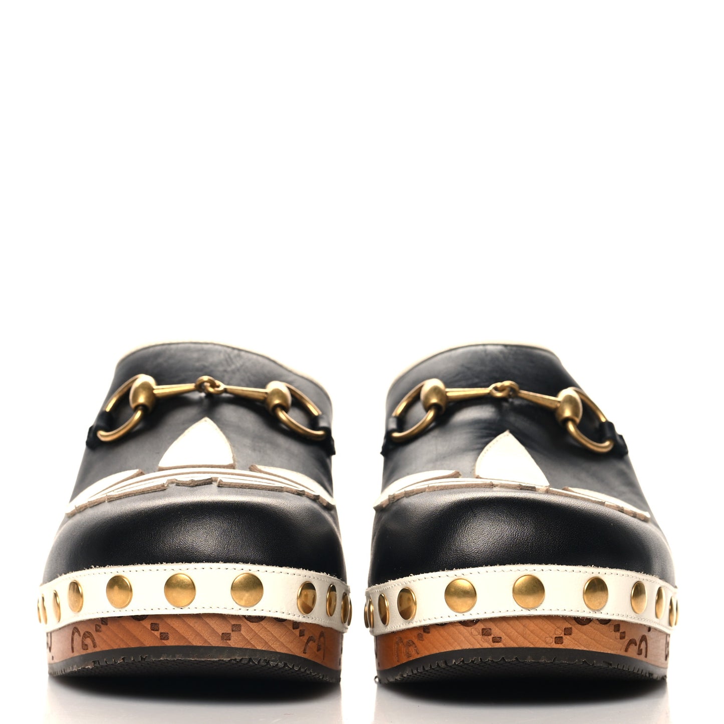 X ADIDAS Quebec Calfskin Quentin Goatskin Horsebit Trefoil Clog Mules 37 Black Off White