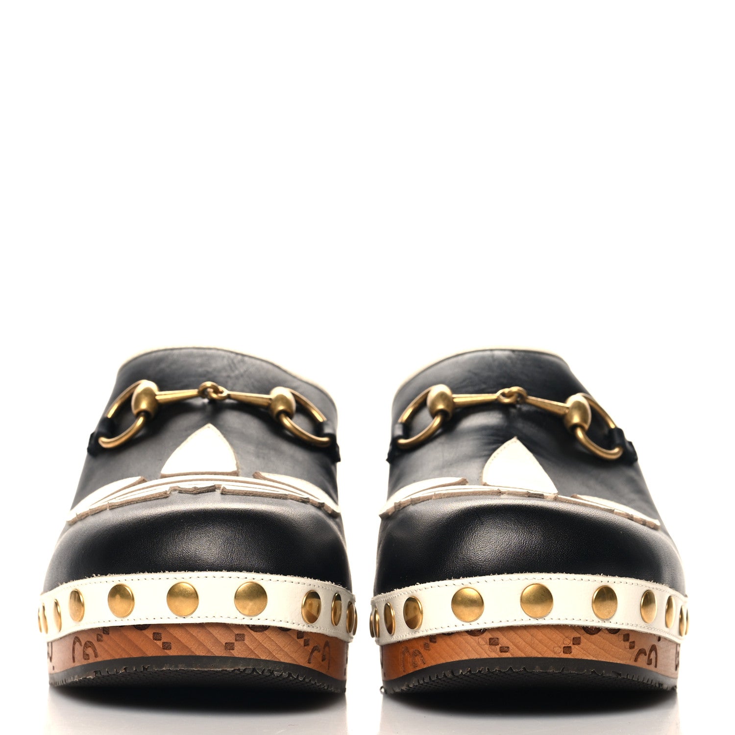 Gucci X ADIDAS Quebec Calfskin Quentin Goatskin Horsebit Trefoil Clog Mules 37 Black Off White 3 of 9