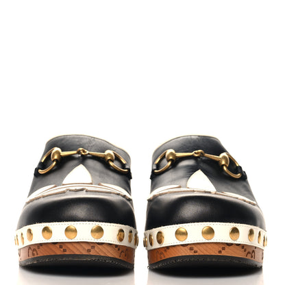 Gucci X ADIDAS Quebec Calfskin Quentin Goatskin Horsebit Trefoil Clog Mules 37 Black Off White 3 of 9