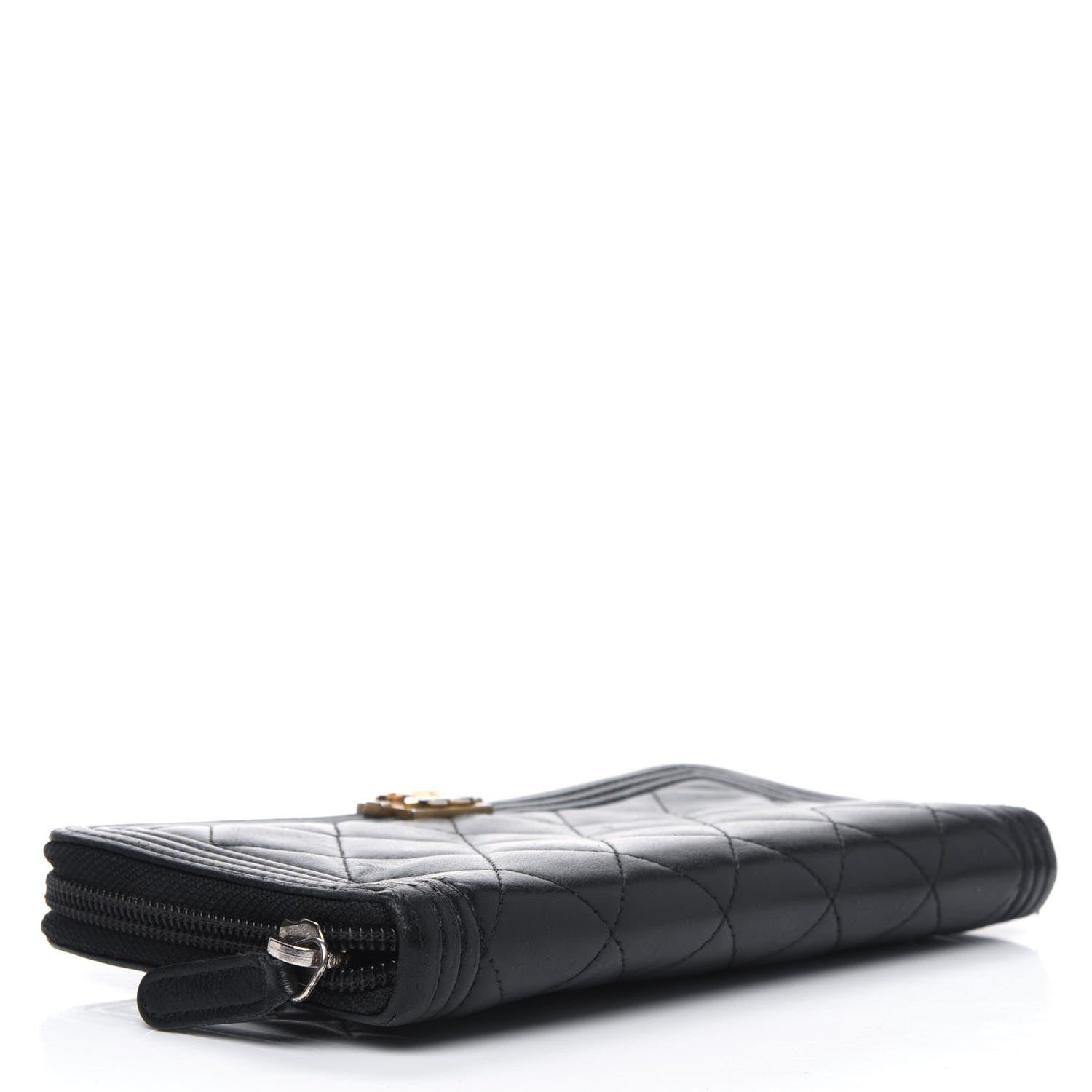 Chanel Lambskin Quilted Boy Zip Around Wallet Black 3 of 7