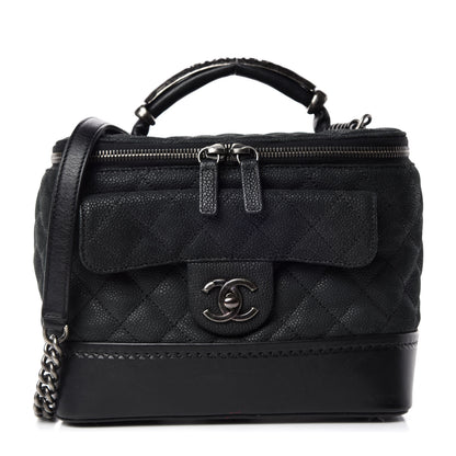 Chanel Iridescent Grained Calfskin Quilted Globe Trotter Vanity Case Black 1 of 12
