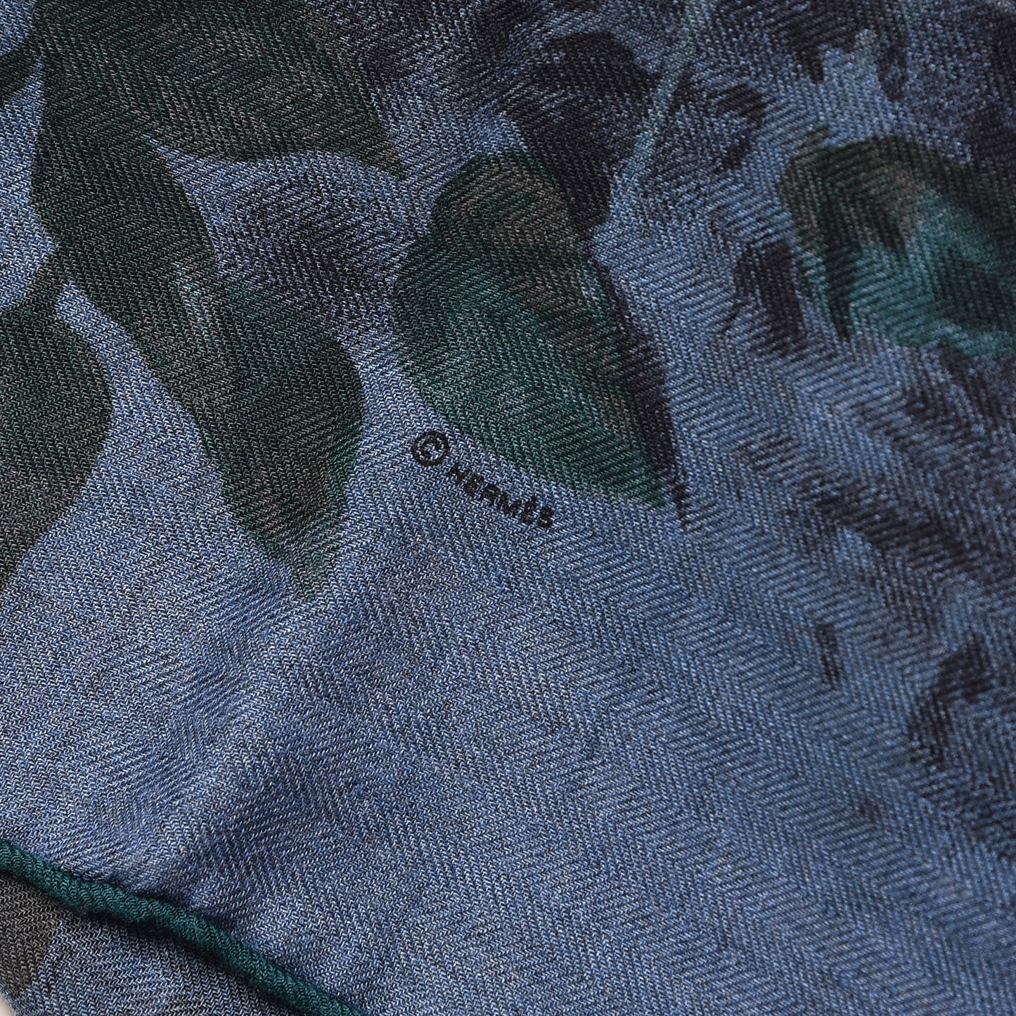 Cashmere Silk Panthera Pardus Shawl 140 Bleu Chine Anthracite Vert