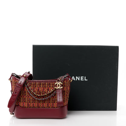 Chanel Tweed Calfskin Small Gabrielle Hobo Burgundy 12 of 12