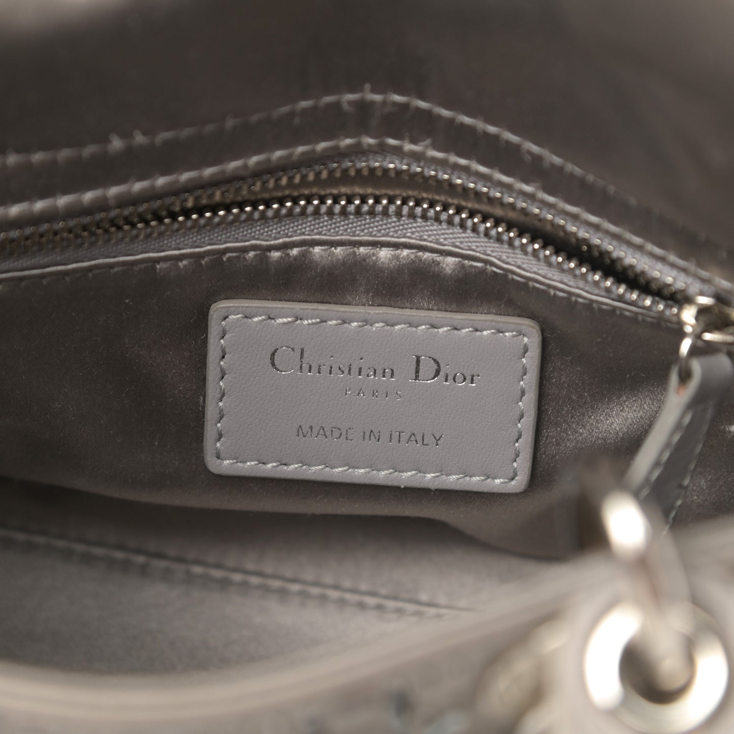 Satin Crystal Cannage Mini Lady Dior Gray