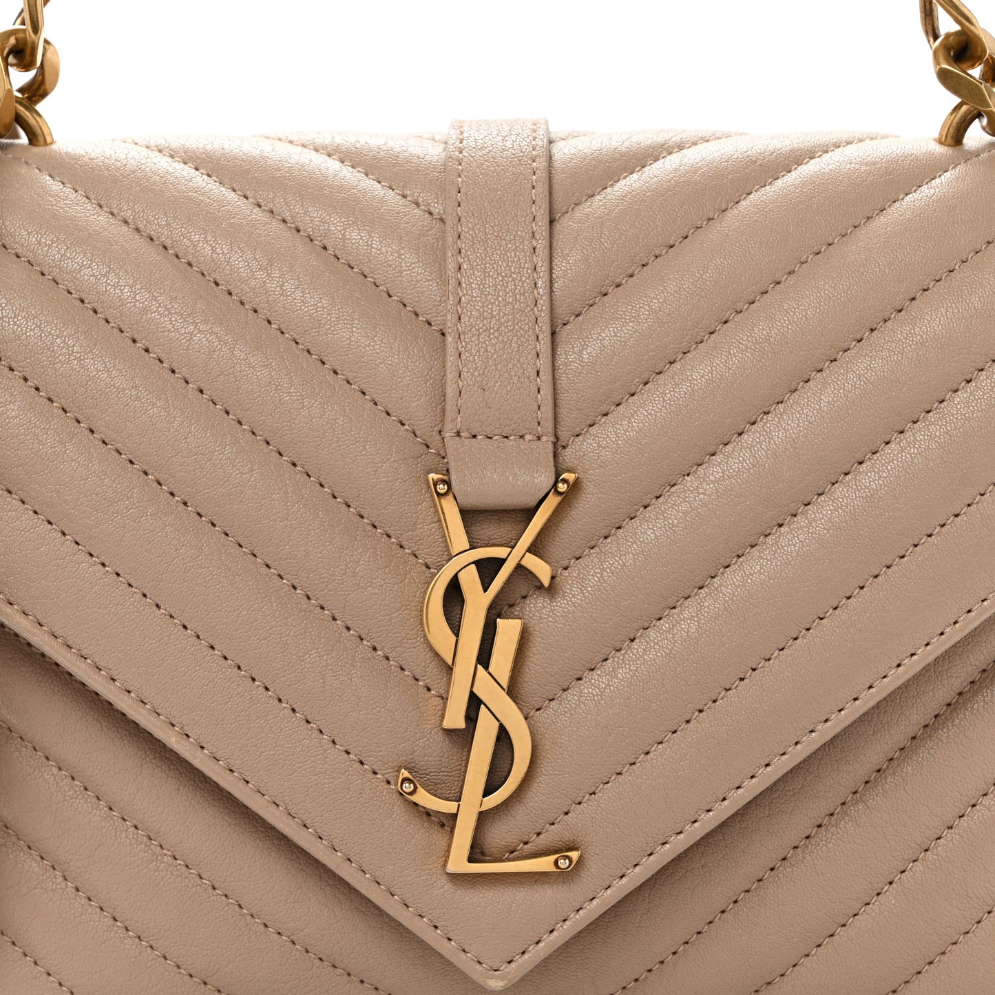 Sheepskin Matelasse Chevron Monogram Medium College Bag Dark Beige