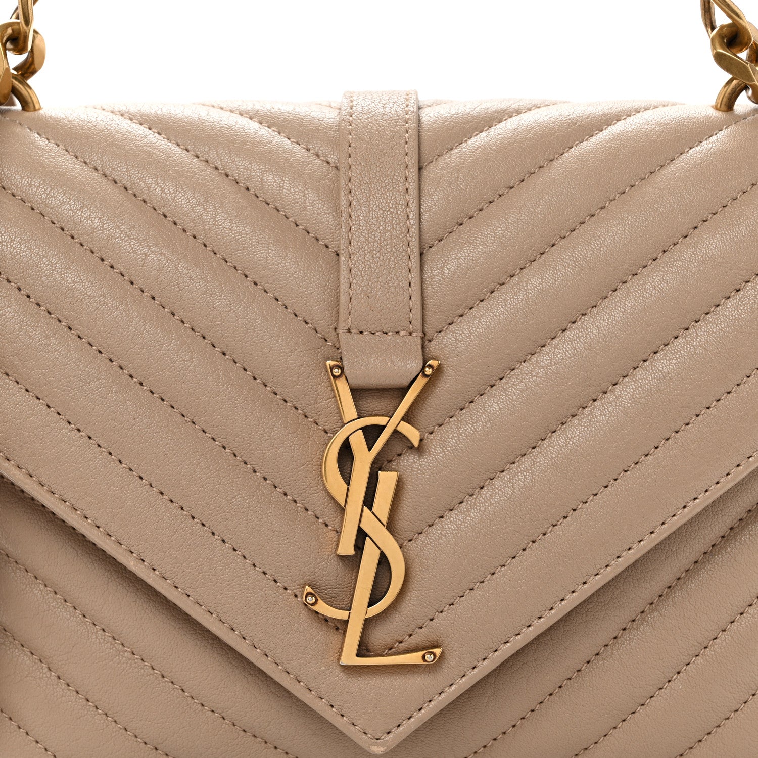 Saint Laurent Sheepskin Matelasse Chevron Monogram Medium College Bag Dark Beige 8 of 10