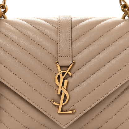 Saint Laurent Sheepskin Matelasse Chevron Monogram Medium College Bag Dark Beige 8 of 10