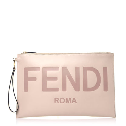 Fendi Vitello King Logo Embossed Large Flat Pouch Poudre 1 of 28