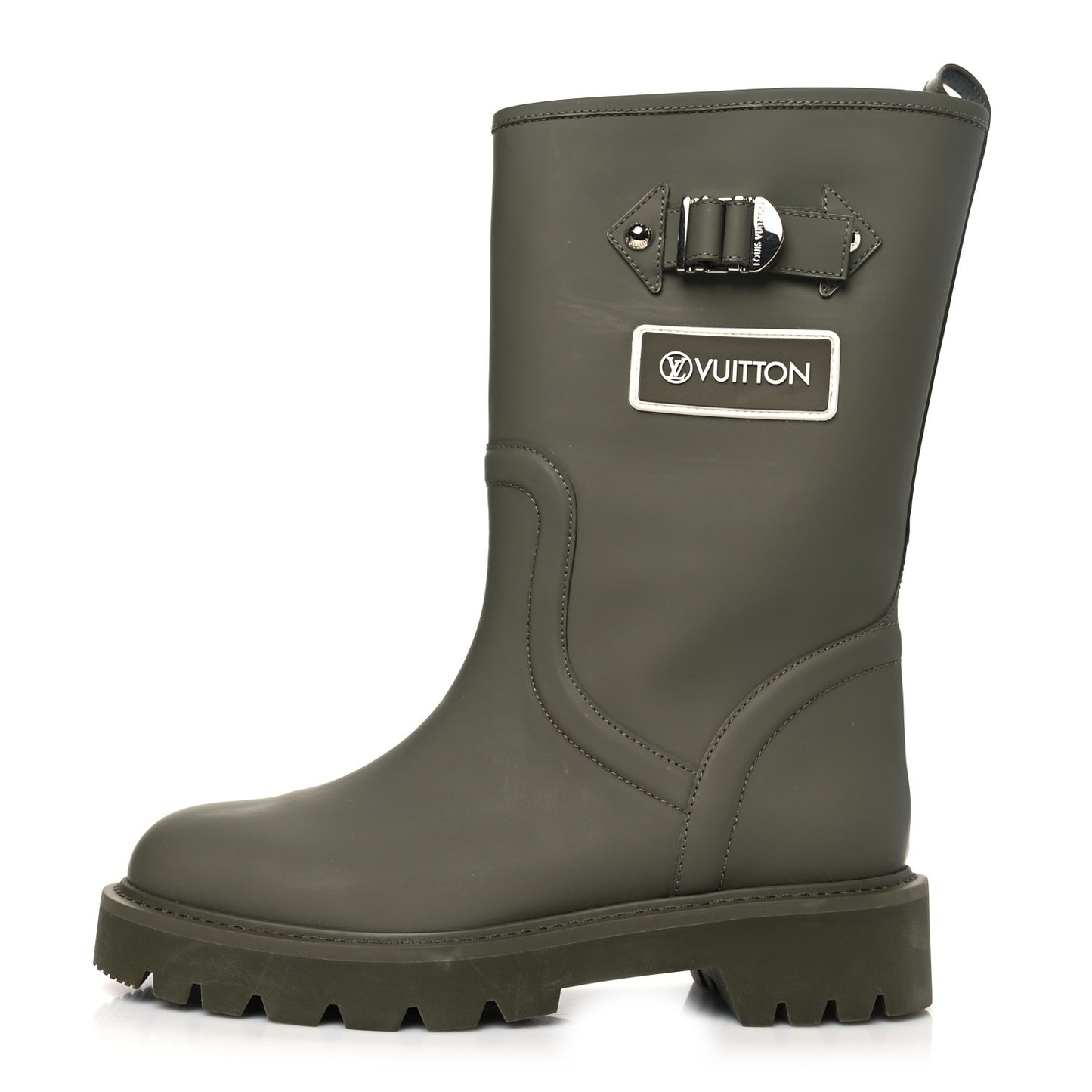 Rubber Calfskin Territory Flat Boots 38 Khaki