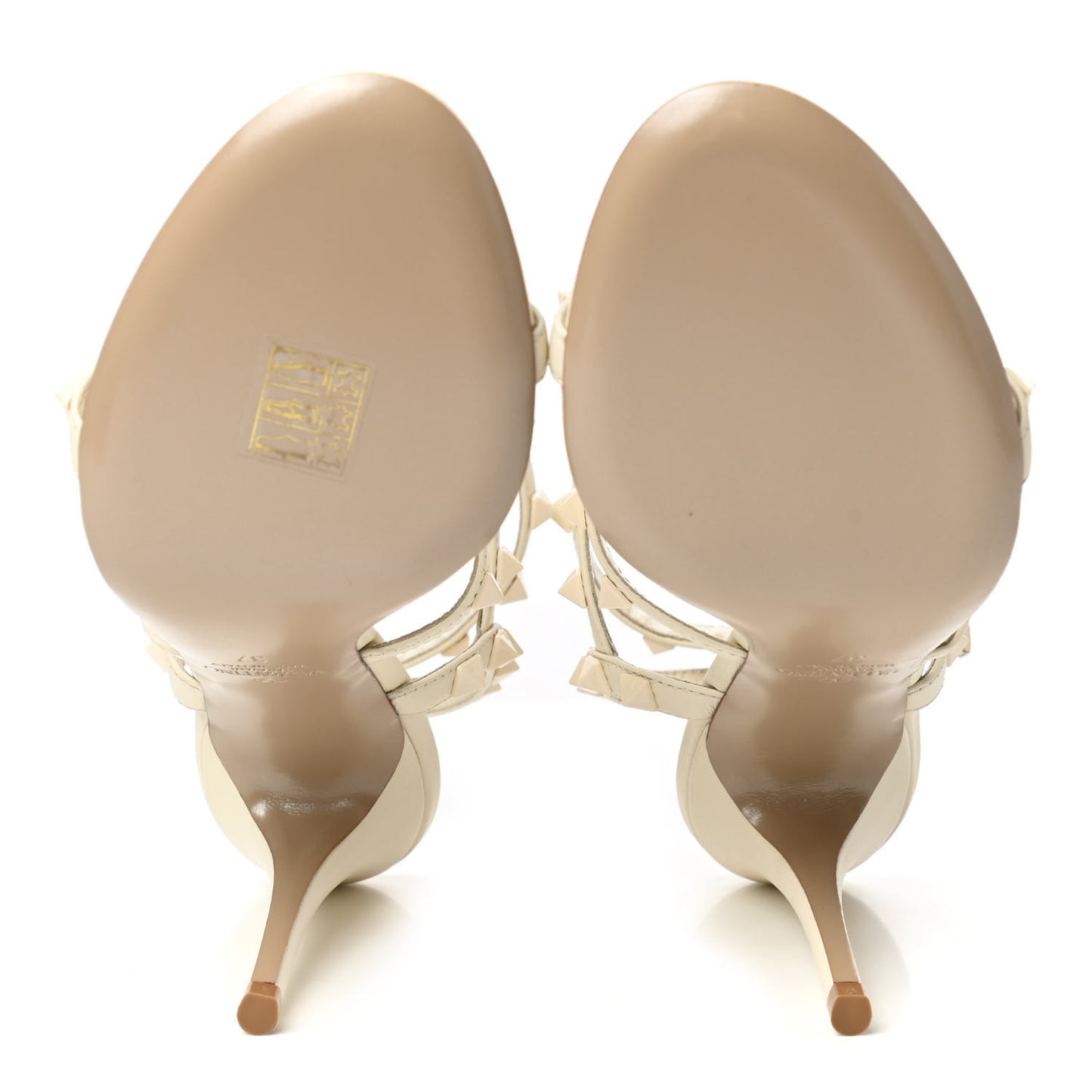 Calfskin Lacquered Monochrome Rockstud Gladiator 105mm Sandals 37 Ivory