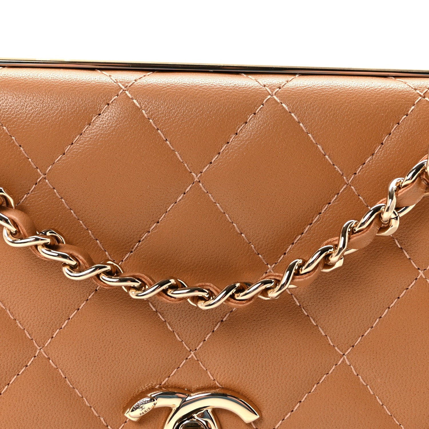 Chanel Lambskin Quilted Trendy CC Wallet On Chain WOC Camel 9 of 12