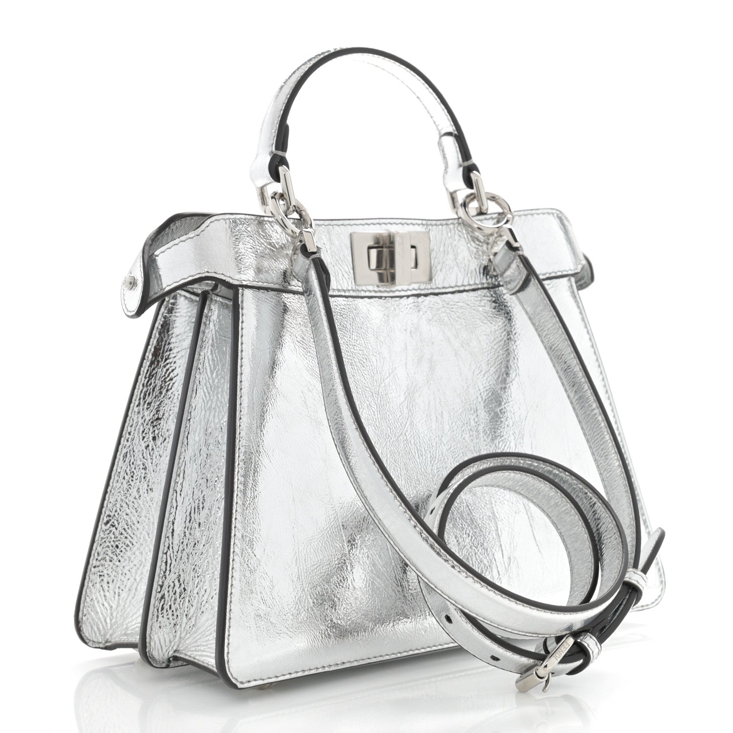 Fendi Rock Millenium Laminata Small Peekaboo I SEE U Satchel Argento 3 of 13