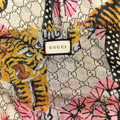 Gucci Modal Silk GG Monogram Supreme Tiger Square Shawl Rope Pink 3 of 3