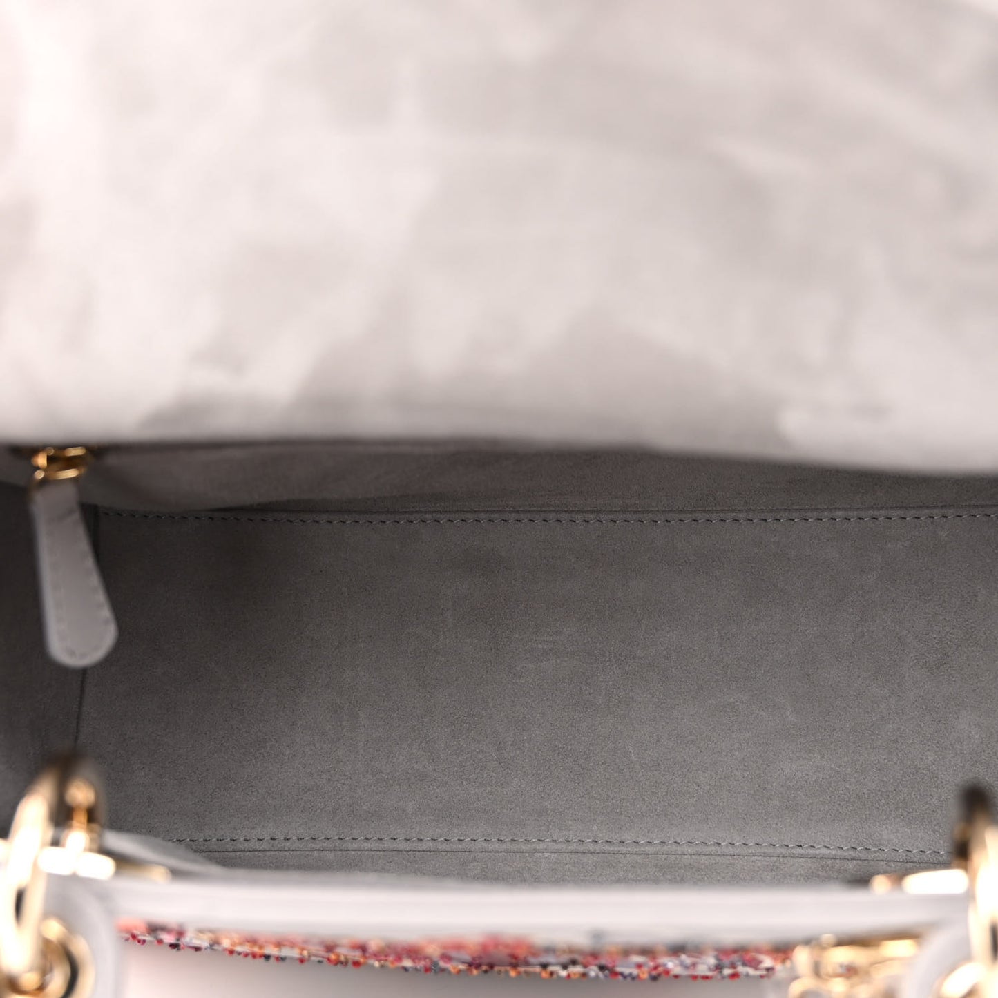 Calfskin Embroidered Beaded Medium Nature Ballet Lady Dior Grey Multicolor